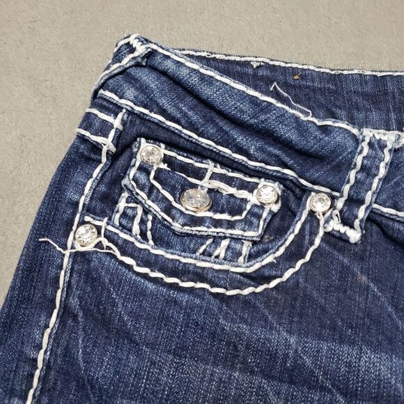 L.A. IDOL Thick Stitching Bling SKINNY JEANS sz 9 / 31 CRYSTAL STUDS Flap pocket - Picture 9 of 16